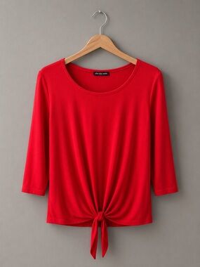 cha cha vente Red Tie-Knot Scoop Neck Long Sleeve Top